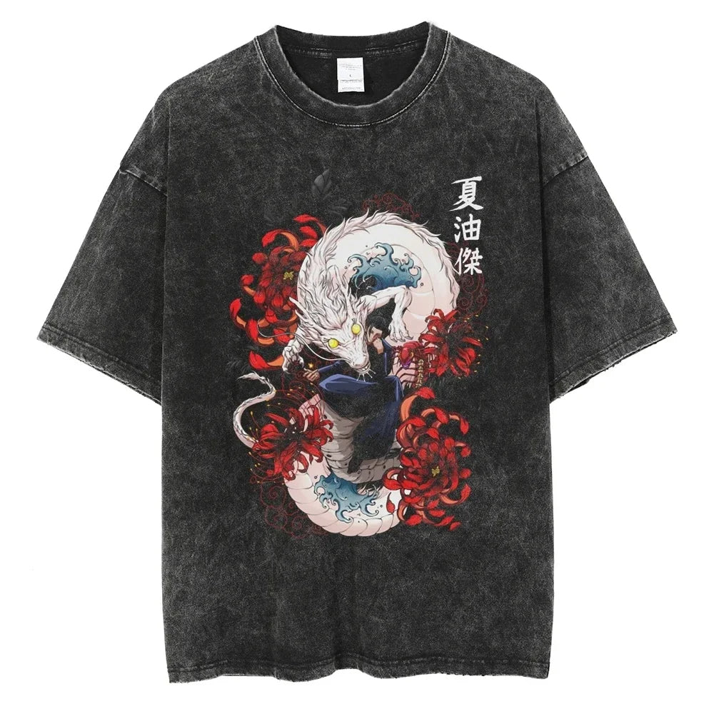 Geto X Rainbow Dragon Black Washed Vintage Tee