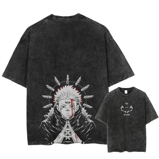 "Sukuna Malevolent Shrine" Black Washed Vintage Tee