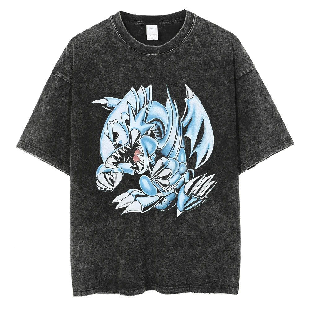 Yu Gi Oh Blue Dragon v2 Black Washed Vintage Tee