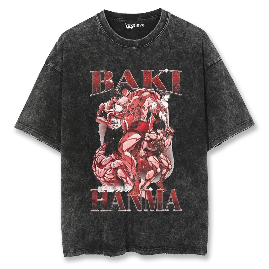 "Baki Hanma Legacy" Black Washed Vintage Tee