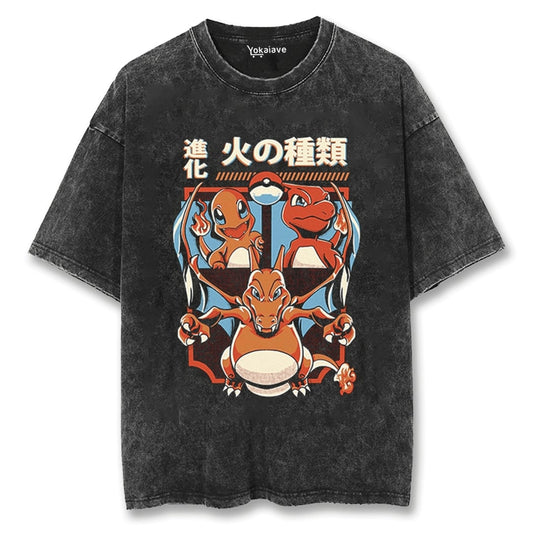 "The Charmander Family" Black Washed Vintage Tee