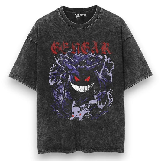 "Cursed Gengar" Black Washed Vintage Tee