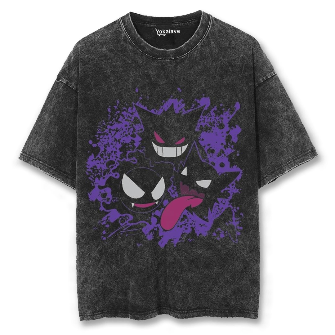 "Gengar Cursed Trio" Black Washed Vintage Tee