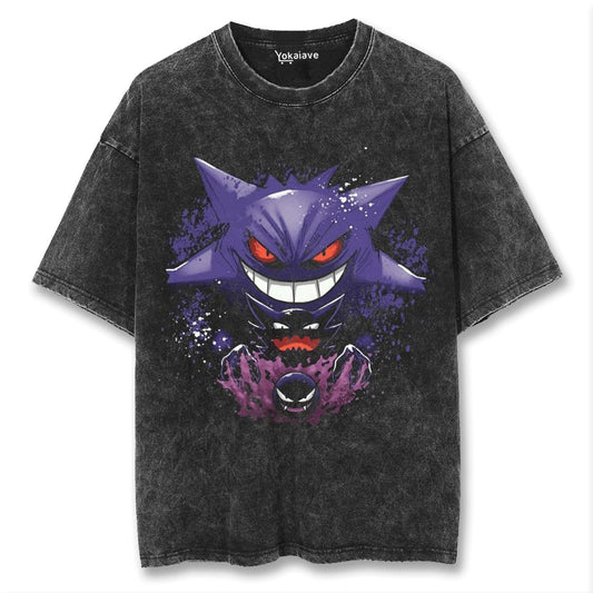 "Gengar Dark Pulse" Black Washed Vintage Tee