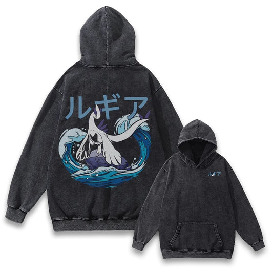 "Mystic Lugia" Black Washed Hoodie