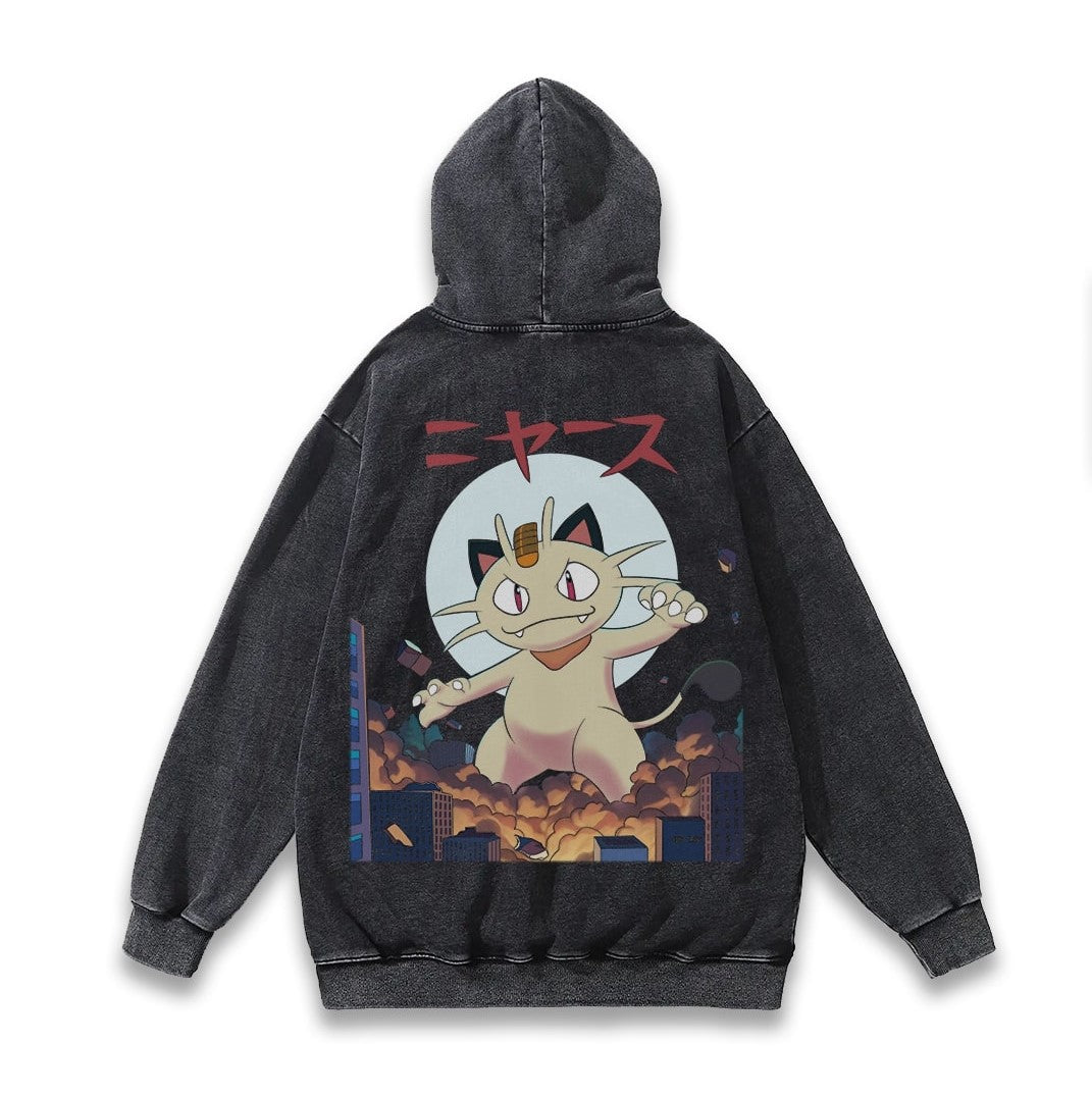 "Meowth City Boy" Black Washed Hoodie