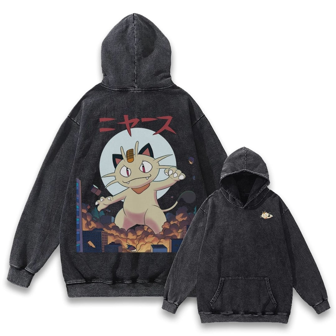 "Meowth City Boy" Black Washed Hoodie