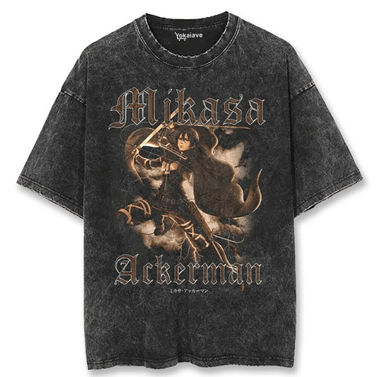 "Mikasa Legacy" Black Washed Vintage Tee