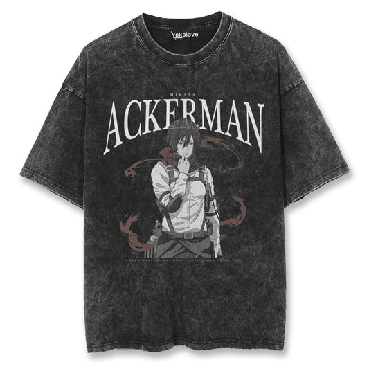 Mikasa Ackerman Black Washed Vintage tee