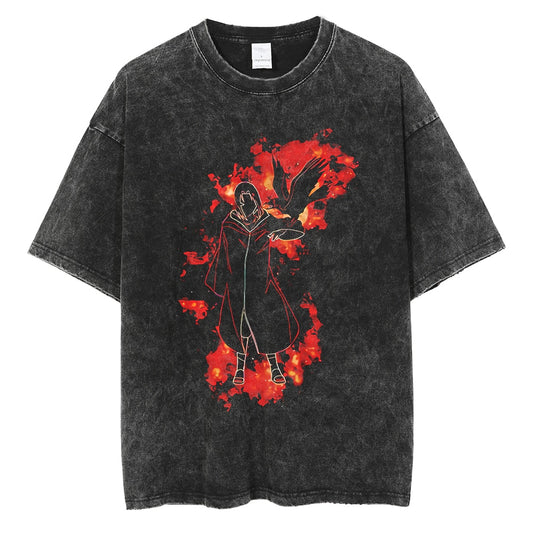 "Reanimation Itachi Crow" Black Washed Vintage Tee