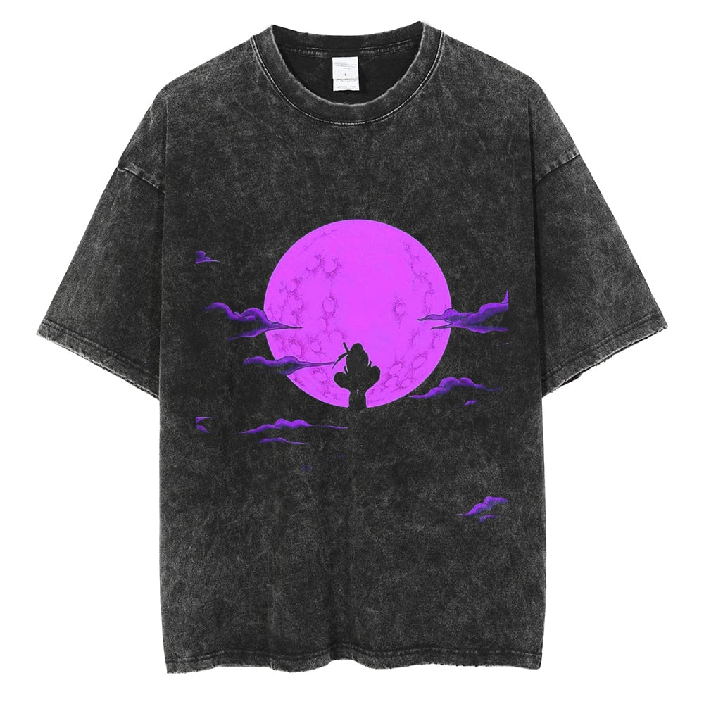 "Itachi Purple Moon" Black Washed Vintage Tee