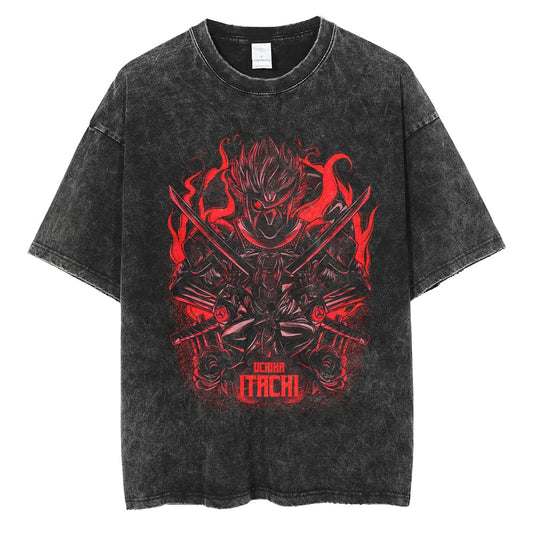 "itachi Red Demon" Black Washed Vintage Tee