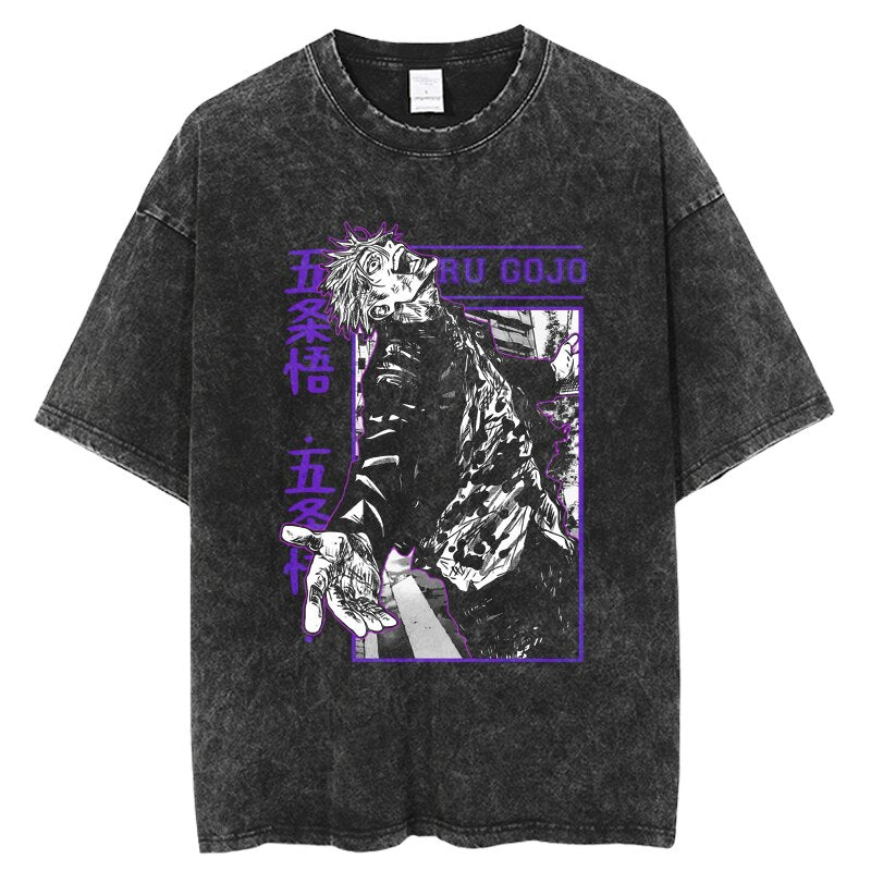 "Gojo Blood Maniac" Black Washed Vintage Tee