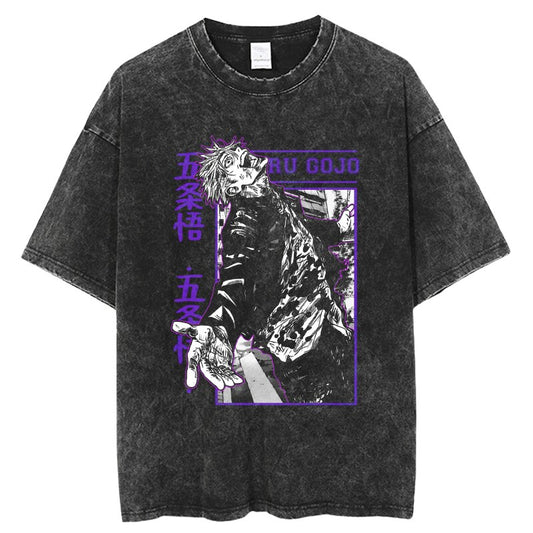 "Gojo Blood Maniac" Black Washed Vintage Tee