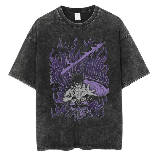 "Sasuke Susanoo" Black Washed Vintage Tee