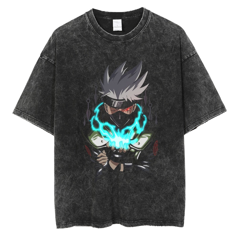 "Kakashi Lightning Blade" Black Washed Vintage Tee