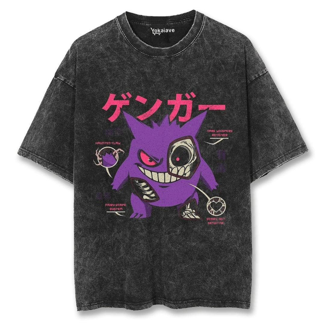 "Skull Reaper Gengar" Black Washed Vintage Tee