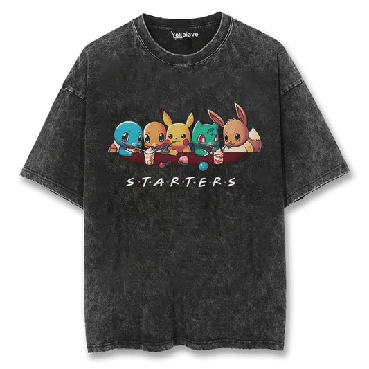 Starter Friends Pokemon Black Washed Vintage Tee