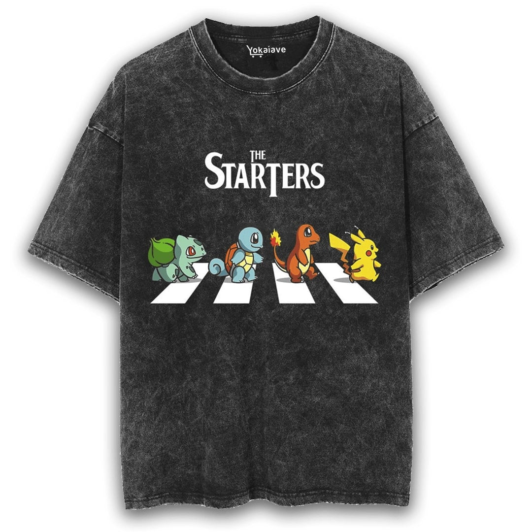 "The Starters" Pokemon Black Washed Vintage Tee