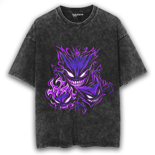 "Triple Threat Gengar" Black Washed Vintage Tee