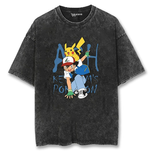 "Ash Ketchum" Black Washed Vintage Tee