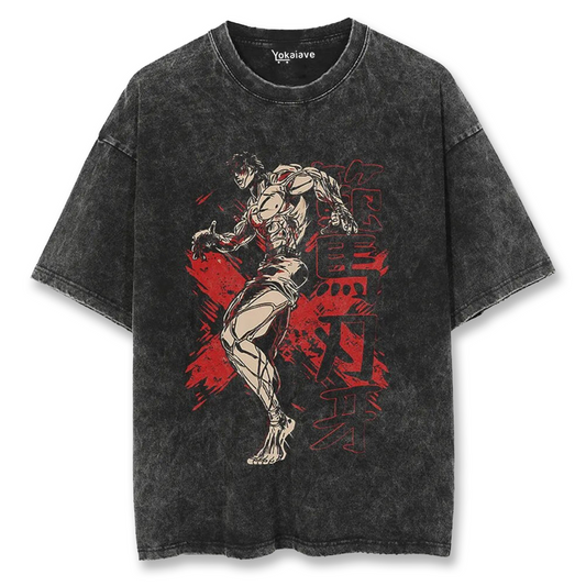 "Baki Crimson Stance" Black Washed Vintage Tee