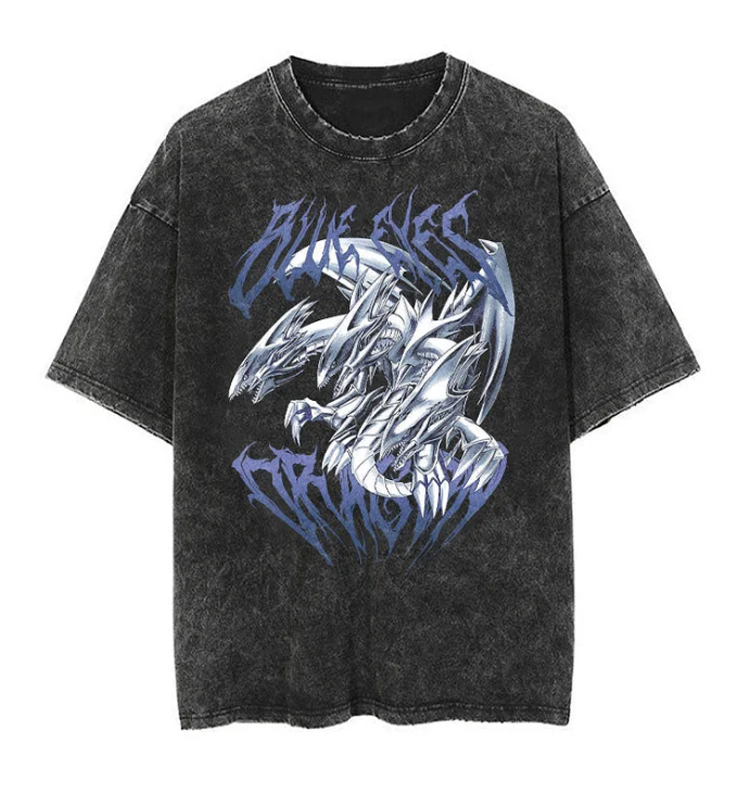 Blue Eyes White Dragon Black Washed Vintage Tee