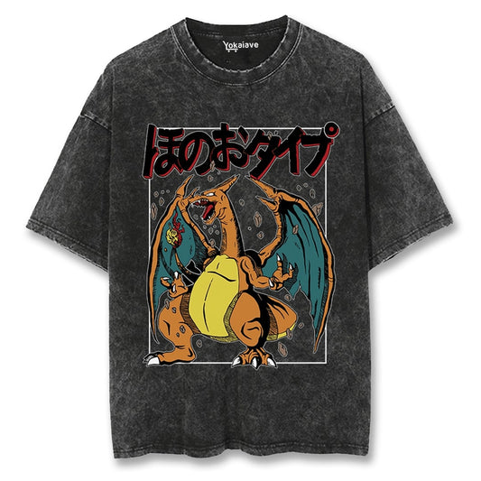 "Charizard Destroyer" Black Washed Vintage Tee