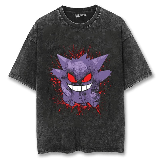 "Crimson Gengar" Black Washed Vintage Tee