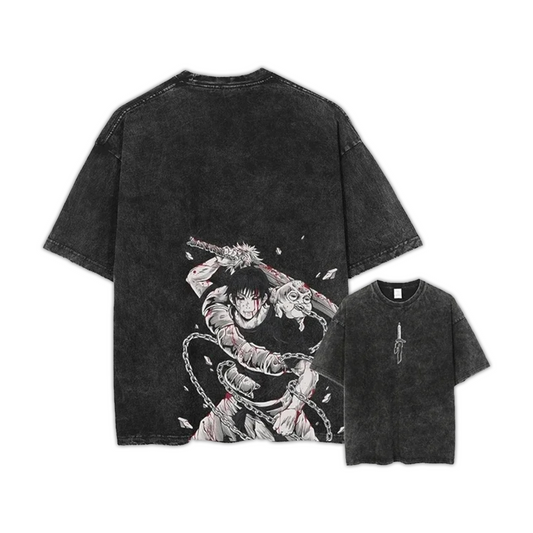 "Divine Cursed Toji" 2-Sided Black Washed Vintage Tee