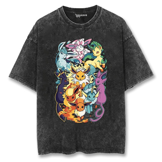 "Eevee Evolution Tree" Black Washed Vintage Tee