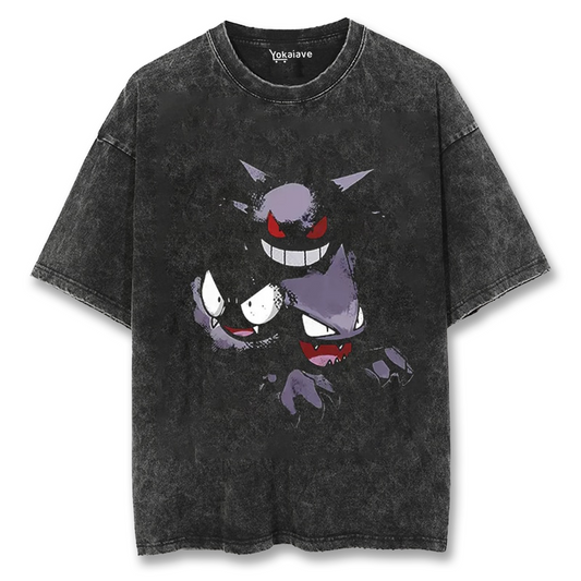 "Faded Gengar" Black Washed Vintage Tee