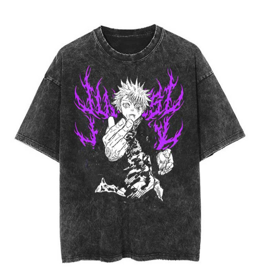 "Gojo Hollow Purple" Black Washed Vintage Tee