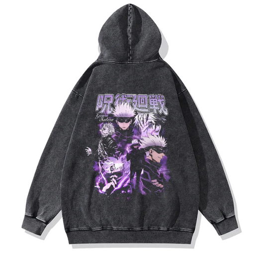 "Gojo Purple Hollow" Black Washed Hoodie