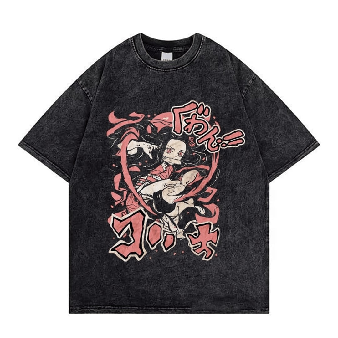 Nezuko Demon Slayer Black Washed Vintage Tee