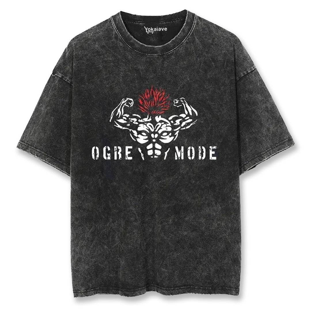 "Yujiro Hanma Ogre Mode" Black Washed Vintage Tee