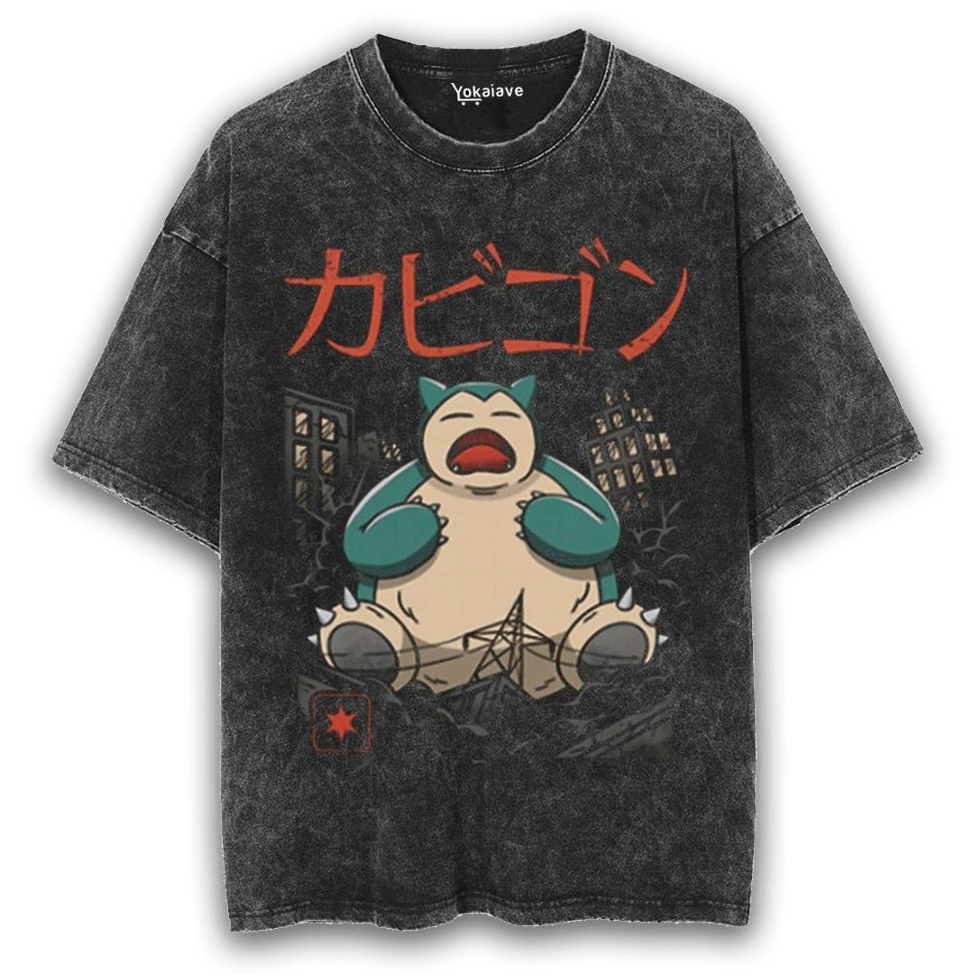 "Snorlax in the City" Black Washed Vintage Tee