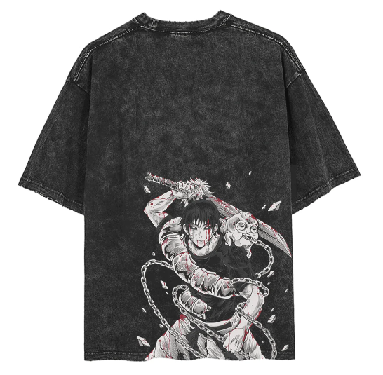 "Divine Cursed Toji" 2-Sided Black Washed Vintage Tee