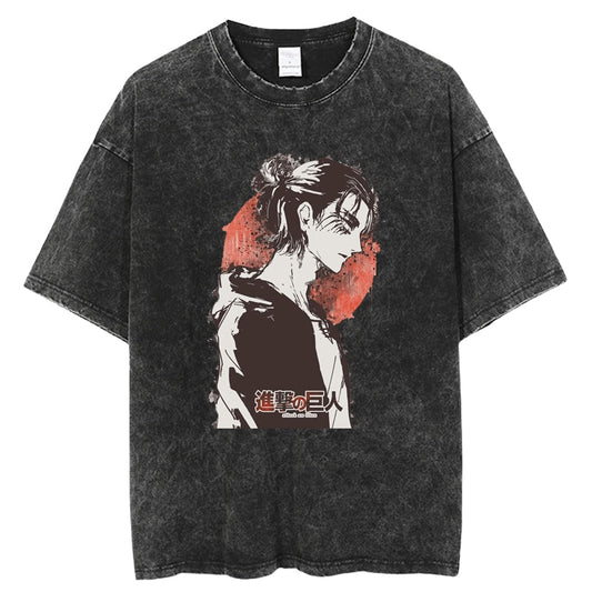 "Eren Crimson Pulse" Black Washed Vintage Tee