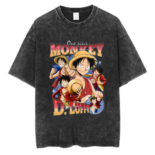 Monkey D Luffy Black Washed Vintage Tee