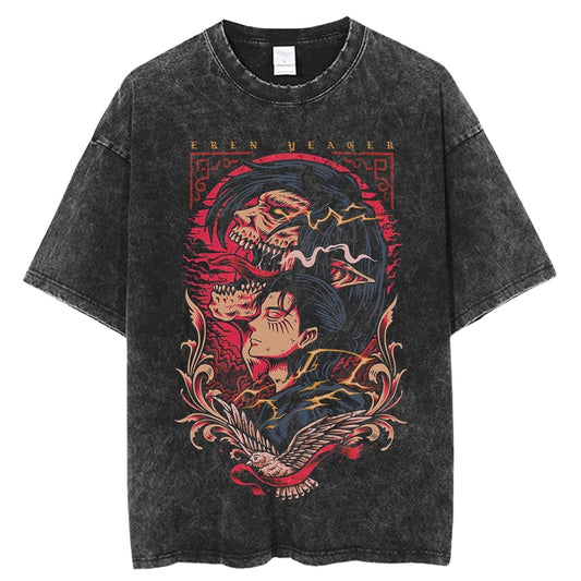 "Eren Crimson Roar" Black Washed Vintage Tee