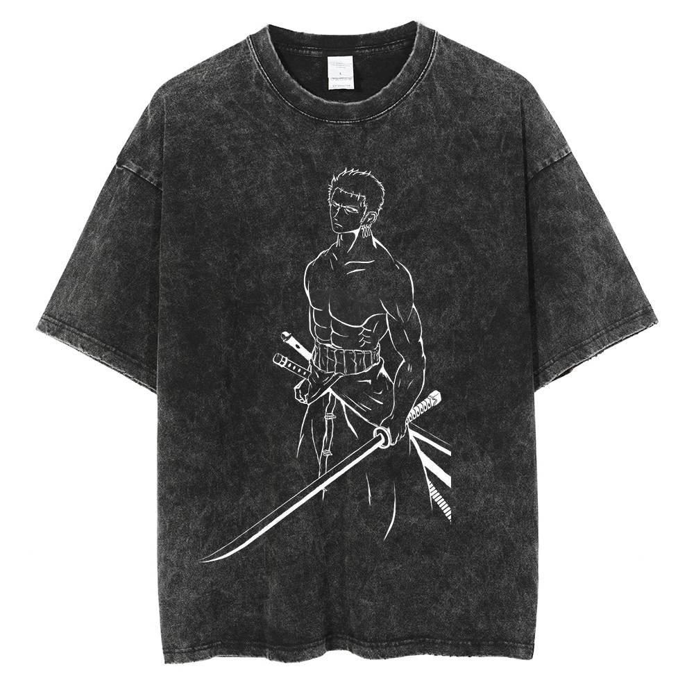 "Roronoa Zoro Silhouette" Black Washed Vintage Tee