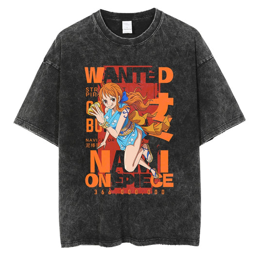 "Nami Wanted" Black Washed Vintage Tee