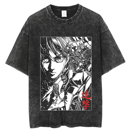 "Eren Monochrome" Black Washed Vintage Tee