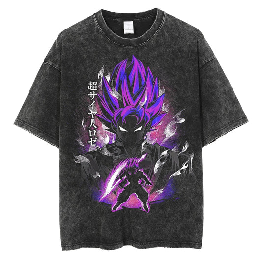 "Goku Purple Outburst" Black Washed Vintage Tee