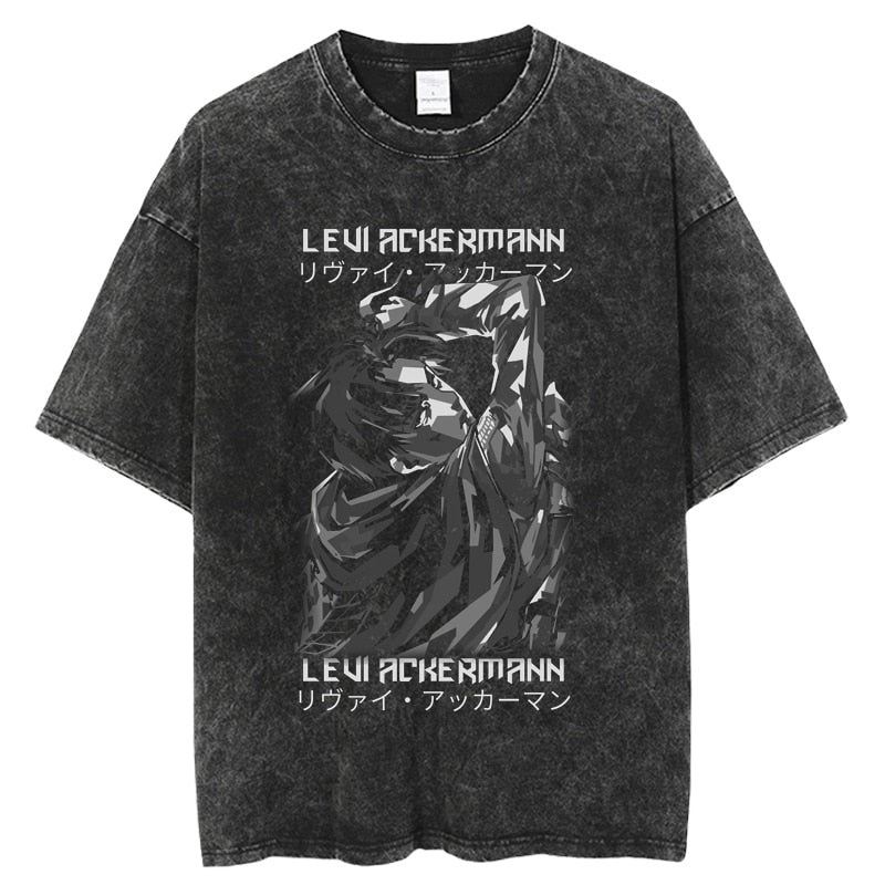 Levi Ackerman Black Washed Vintage Tee