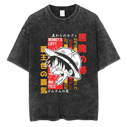 Kid Monkey D Luffy Black Washed Vintage Tee