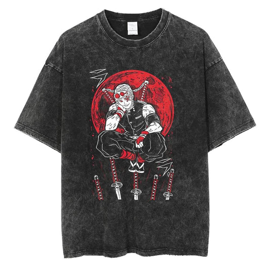 "Tengen Blood Moon" Black Washed Vintage Tee