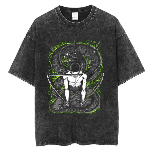 "Zoro Venomous Burst" Black Washed Vintage Tee