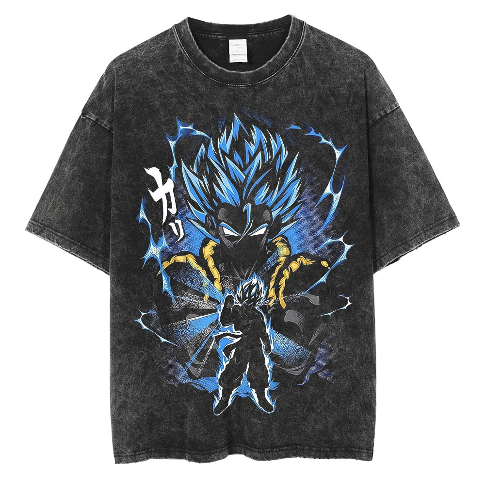 "Gogeta Blue Pulse" Black Washed Vintage Tee